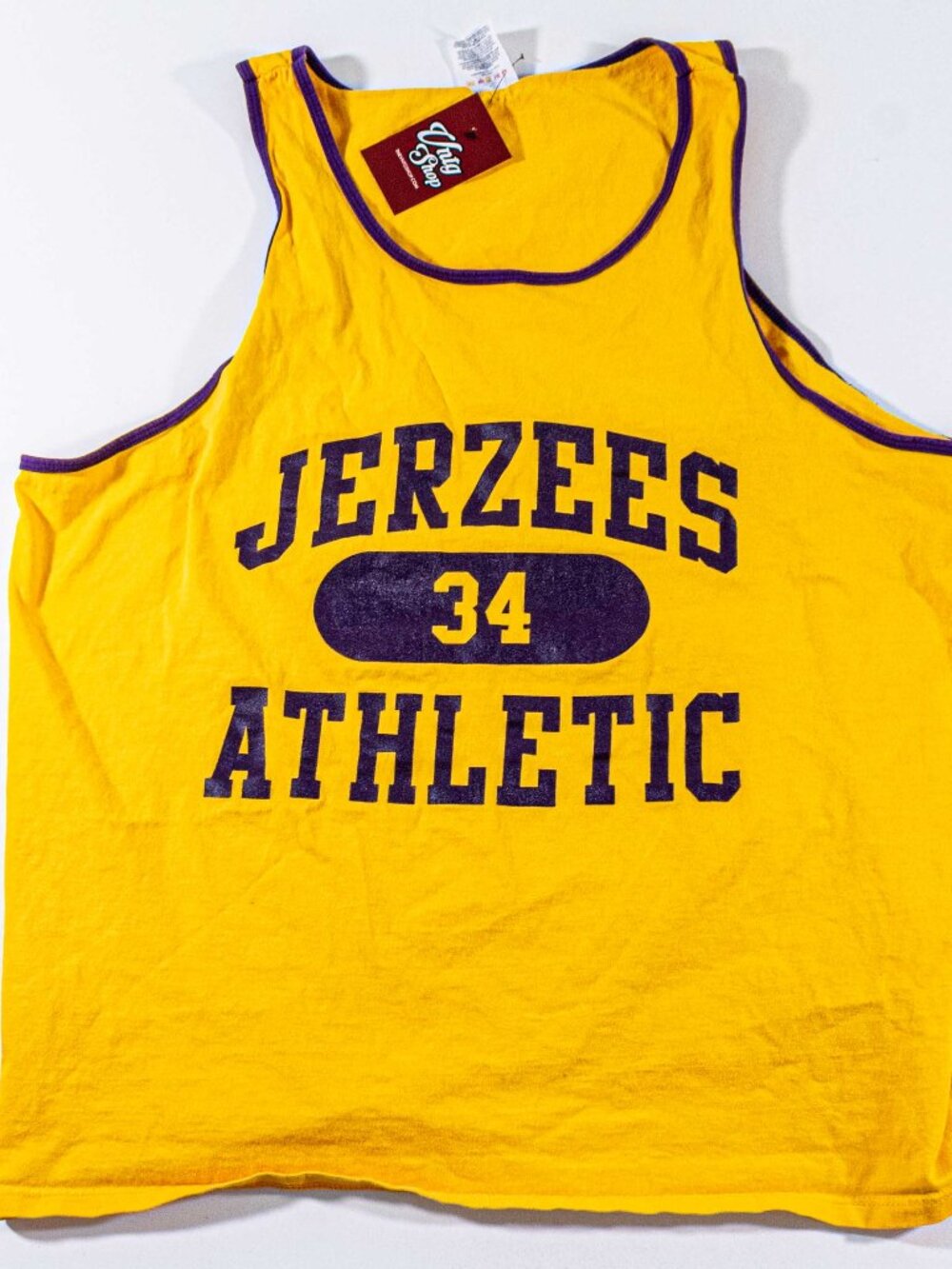 Vintage Jerzees Tank Top 2XL Made in USA Yellow Purple #34 Lakers LSU Basketball
